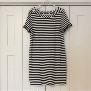 Talbots Navy Blue and White Striped Dress - L